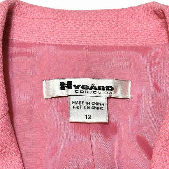Nygard Pink Silk Blend Blazer Jacket Sz 12 Fringe Trim Flower Accent Career Chic - Picture 3 of 12
